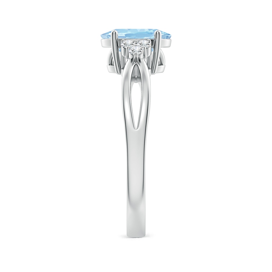 8x6mm AAA Solitaire Oval Aquamarine Split Shank Ring with Trio Diamonds in P950 Platinum side 299