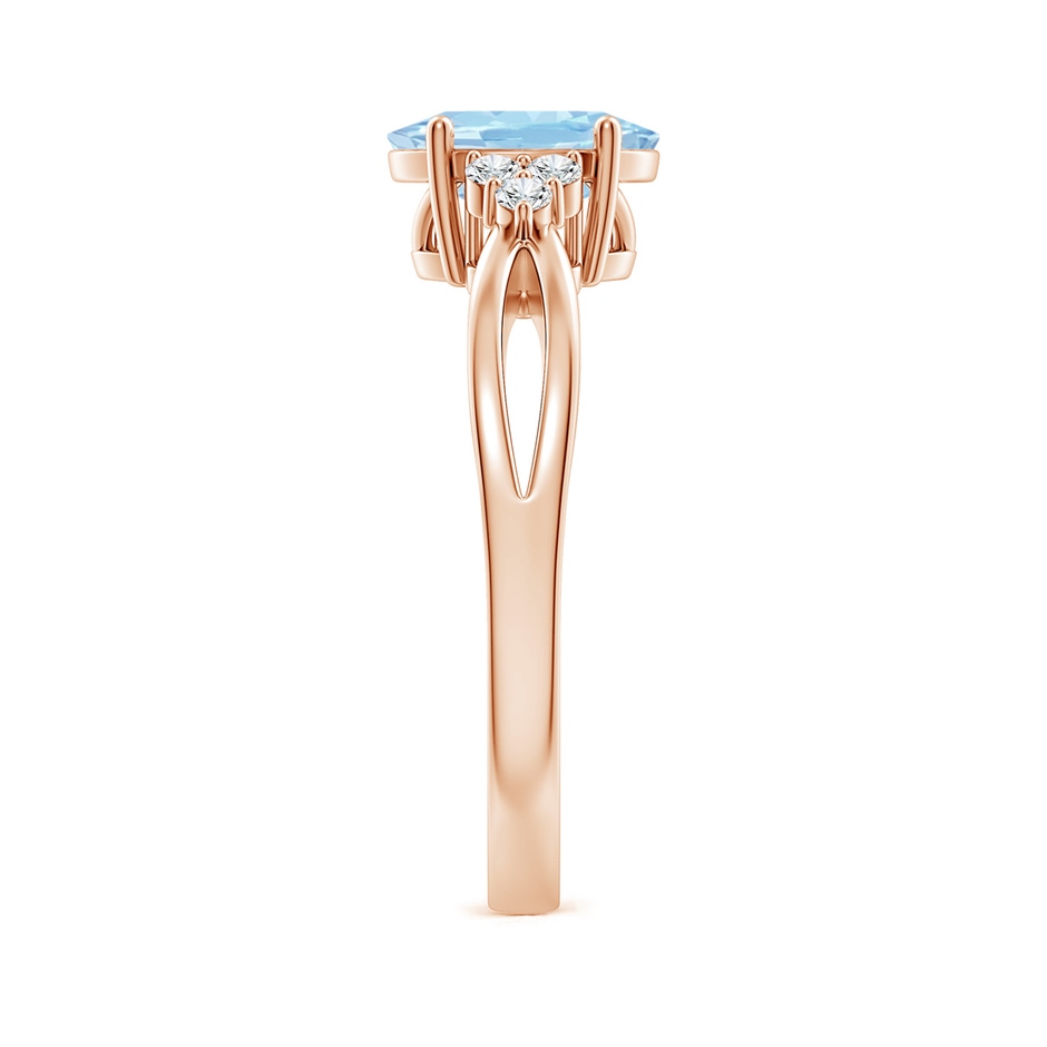 8x6mm AAA Solitaire Oval Aquamarine Split Shank Ring with Trio Diamonds in Rose Gold side 299