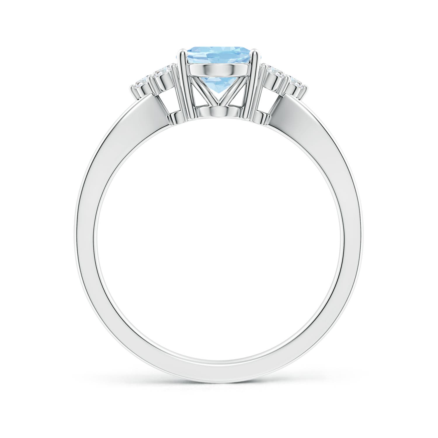 8x6mm AAA Solitaire Oval Aquamarine Split Shank Ring with Trio Diamonds in White Gold