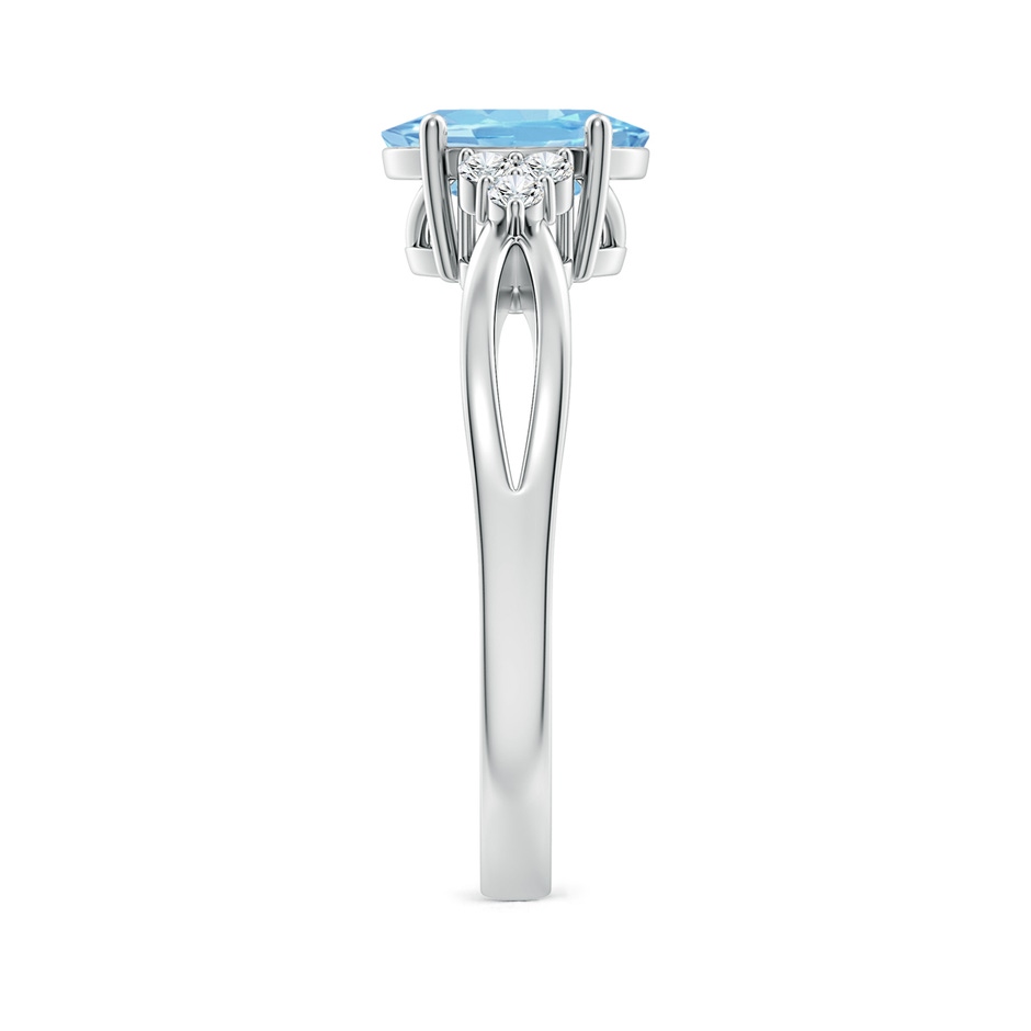8x6mm AAAA Solitaire Oval Aquamarine Split Shank Ring with Trio Diamonds in P950 Platinum side 299