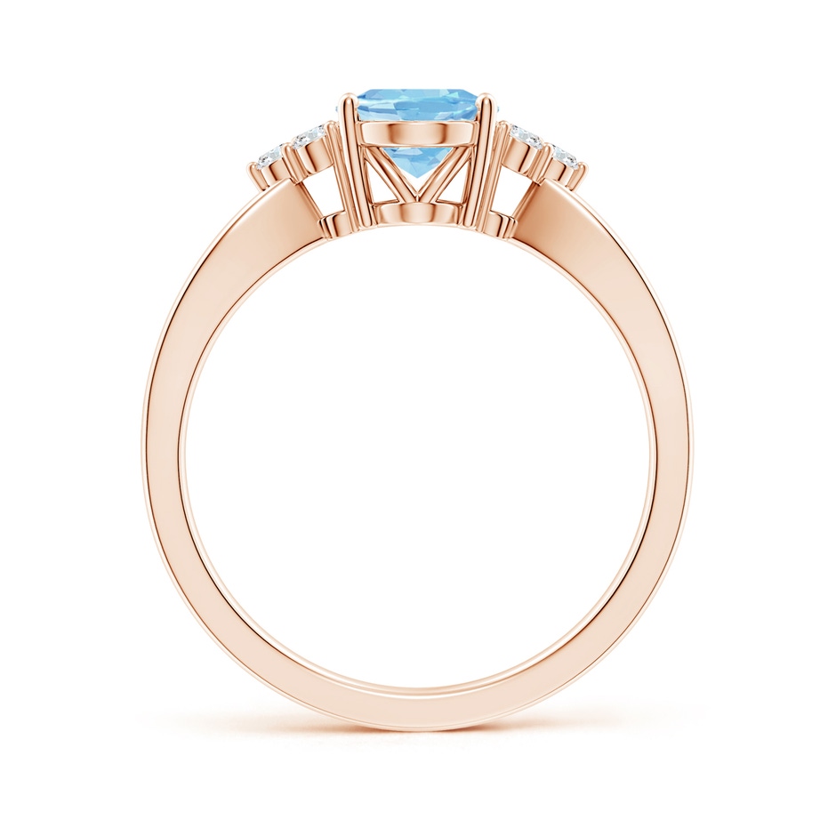 8x6mm AAAA Solitaire Oval Aquamarine Split Shank Ring with Trio Diamonds in Rose Gold side 199
