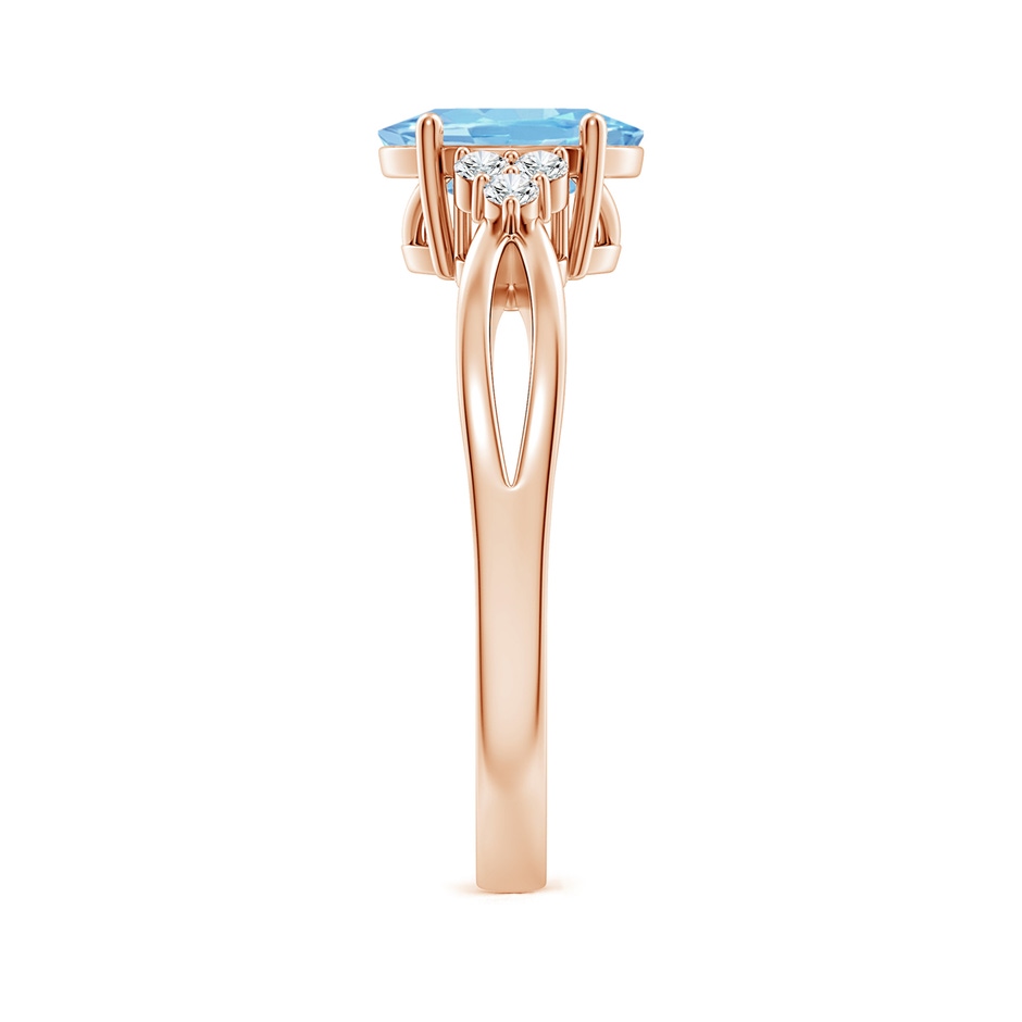 8x6mm AAAA Solitaire Oval Aquamarine Split Shank Ring with Trio Diamonds in Rose Gold side 299