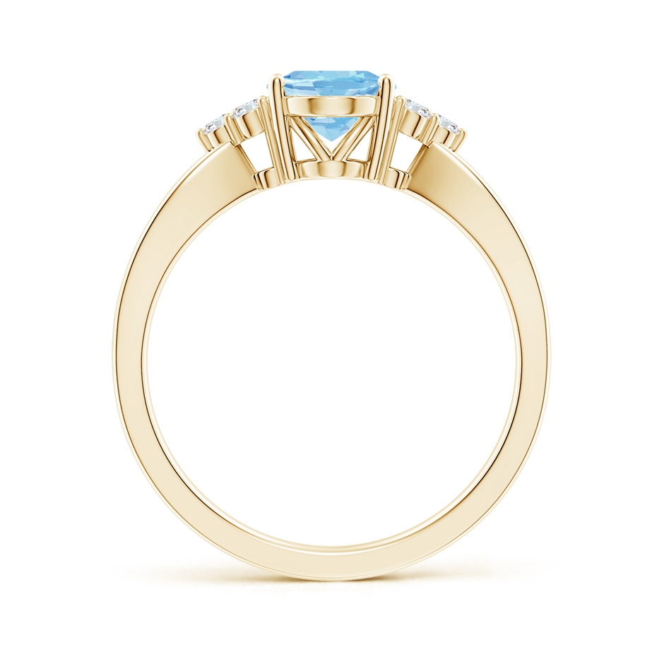 8x6mm AAAA Solitaire Oval Aquamarine Split Shank Ring with Trio Diamonds in Yellow Gold side 199