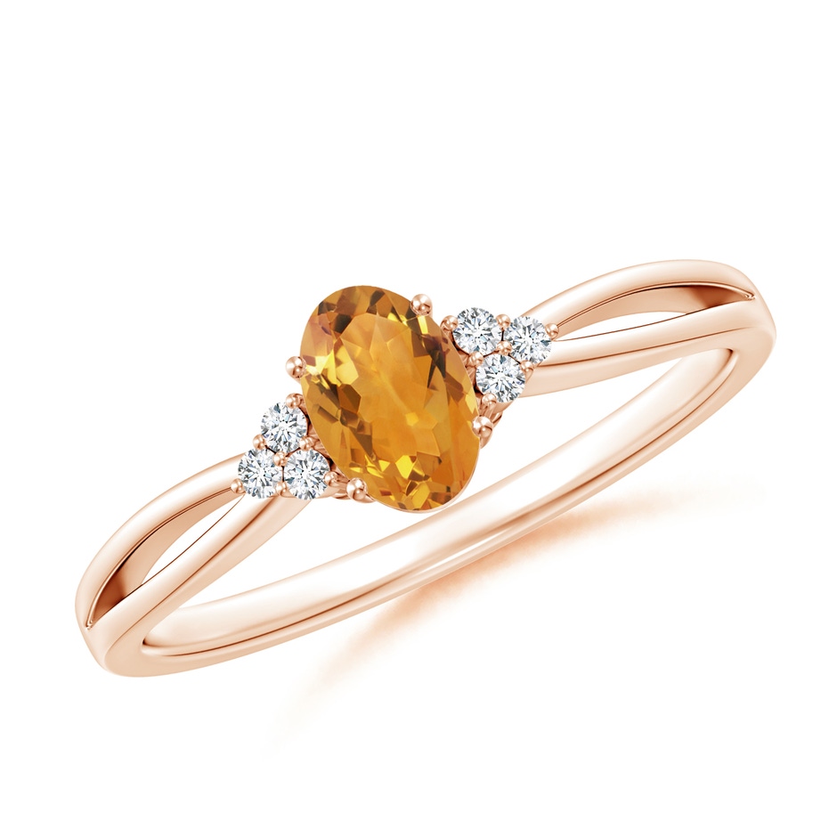 6x4mm AA Solitaire Oval Citrine Split Shank Ring with Trio Diamonds in Rose Gold 
