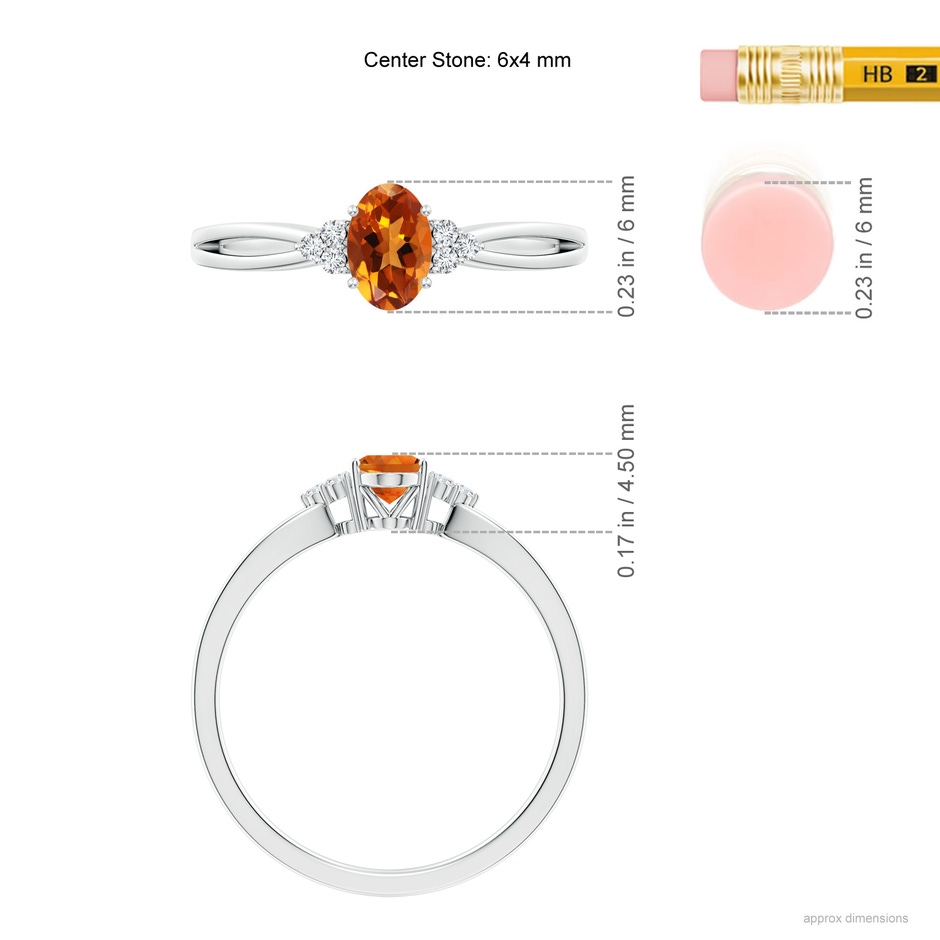 6x4mm AAAA Solitaire Oval Citrine Split Shank Ring with Trio Diamonds in P950 Platinum ruler