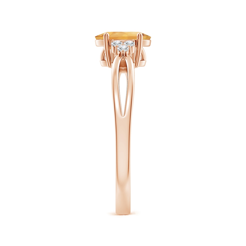 7x5mm A Solitaire Oval Citrine Split Shank Ring with Trio Diamonds in Rose Gold side-2