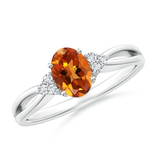 7x5mm AAAA Solitaire Oval Citrine Split Shank Ring with Trio Diamonds in P950 Platinum