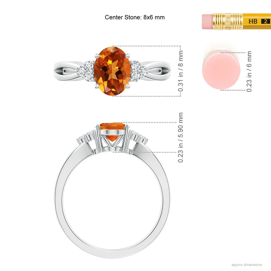 8x6mm AAAA Solitaire Oval Citrine Split Shank Ring with Trio Diamonds in 9K White Gold product image