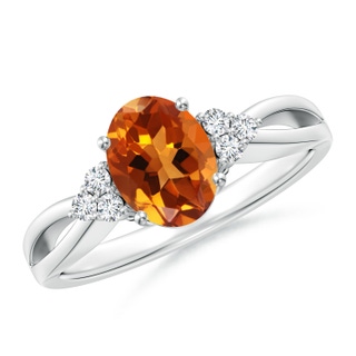 8x6mm AAAA Solitaire Oval Citrine Split Shank Ring with Trio Diamonds in P950 Platinum