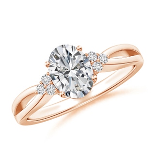 7.7x5.7mm HSI2 Solitaire Oval Diamond Split Shank Ring with Accents in Rose Gold