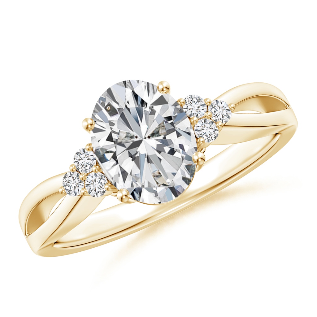 8.5x6.5mm HSI2 Solitaire Oval Diamond Split Shank Ring with Accents in Yellow Gold