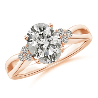9x7mm KI3 Solitaire Oval Diamond Split Shank Ring with Accents in 9K Rose Gold
