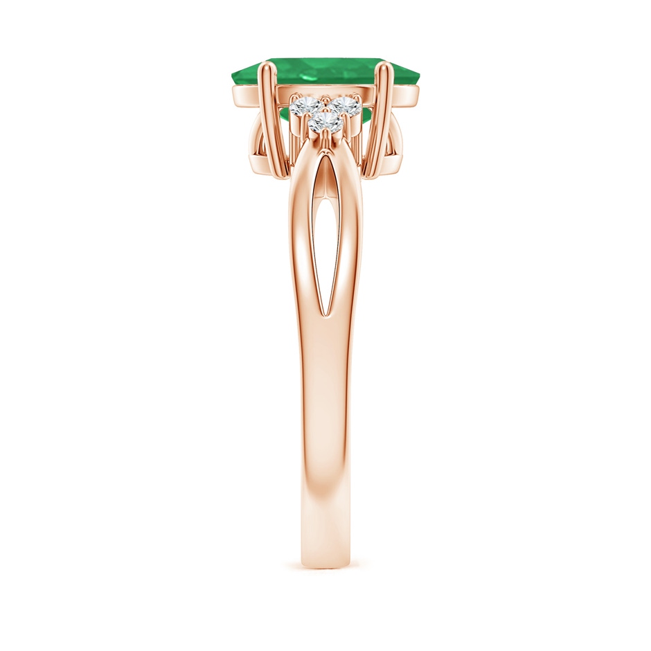 10x8mm A Solitaire Oval Emerald Split Shank Ring with Trio Diamonds in Rose Gold side 299