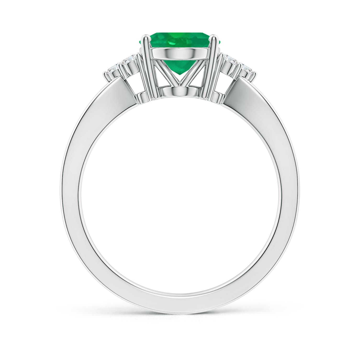 10x8mm AA Solitaire Oval Emerald Split Shank Ring with Trio Diamonds in P950 Platinum
