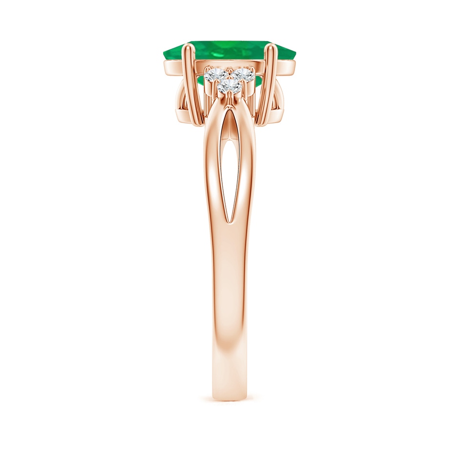 10x8mm AA Solitaire Oval Emerald Split Shank Ring with Trio Diamonds in Rose Gold side 299