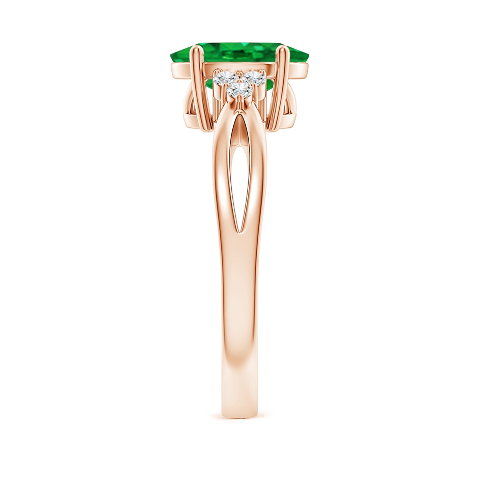 10x8mm AAA Solitaire Oval Emerald Split Shank Ring with Trio Diamonds in 18K Rose Gold side 299
