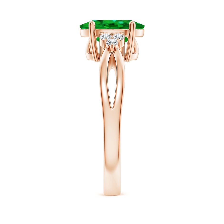10x8mm AAAA Solitaire Oval Emerald Split Shank Ring with Trio Diamonds in 18K Rose Gold side 299