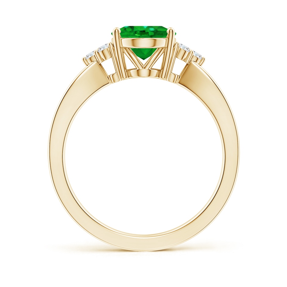 10x8mm AAAA Solitaire Oval Emerald Split Shank Ring with Trio Diamonds in Yellow Gold side 199