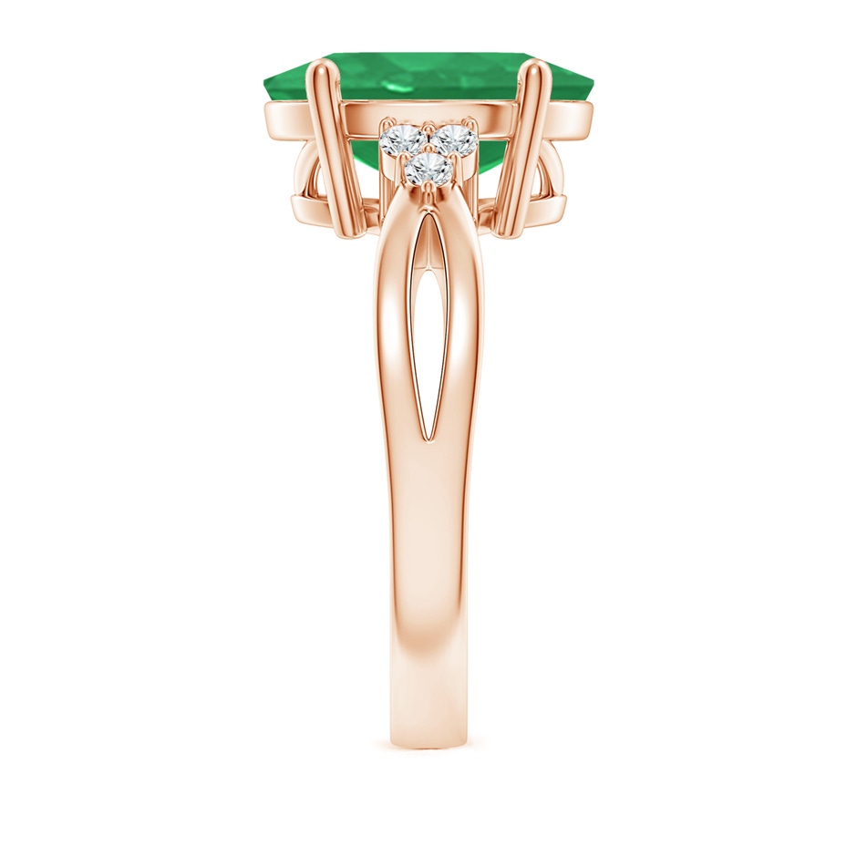 12x10mm A Solitaire Oval Emerald Split Shank Ring with Trio Diamonds in 18K Rose Gold side 299