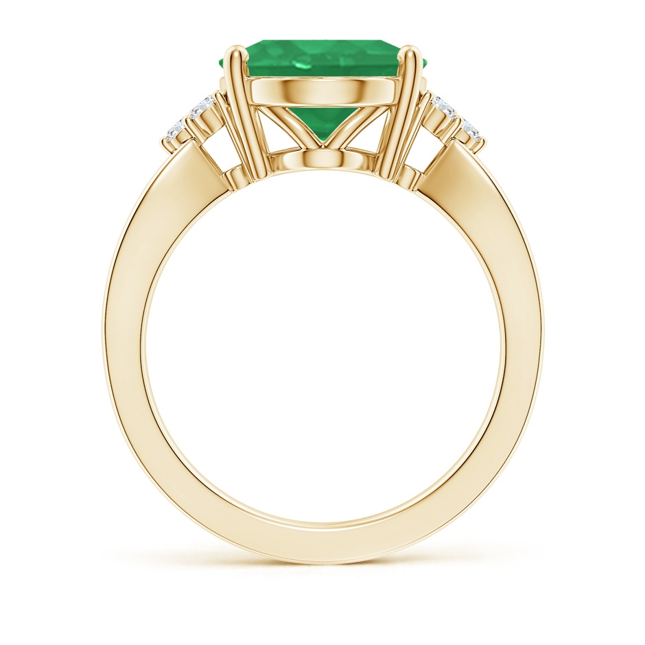 12x10mm A Solitaire Oval Emerald Split Shank Ring with Trio Diamonds in Yellow Gold side 199