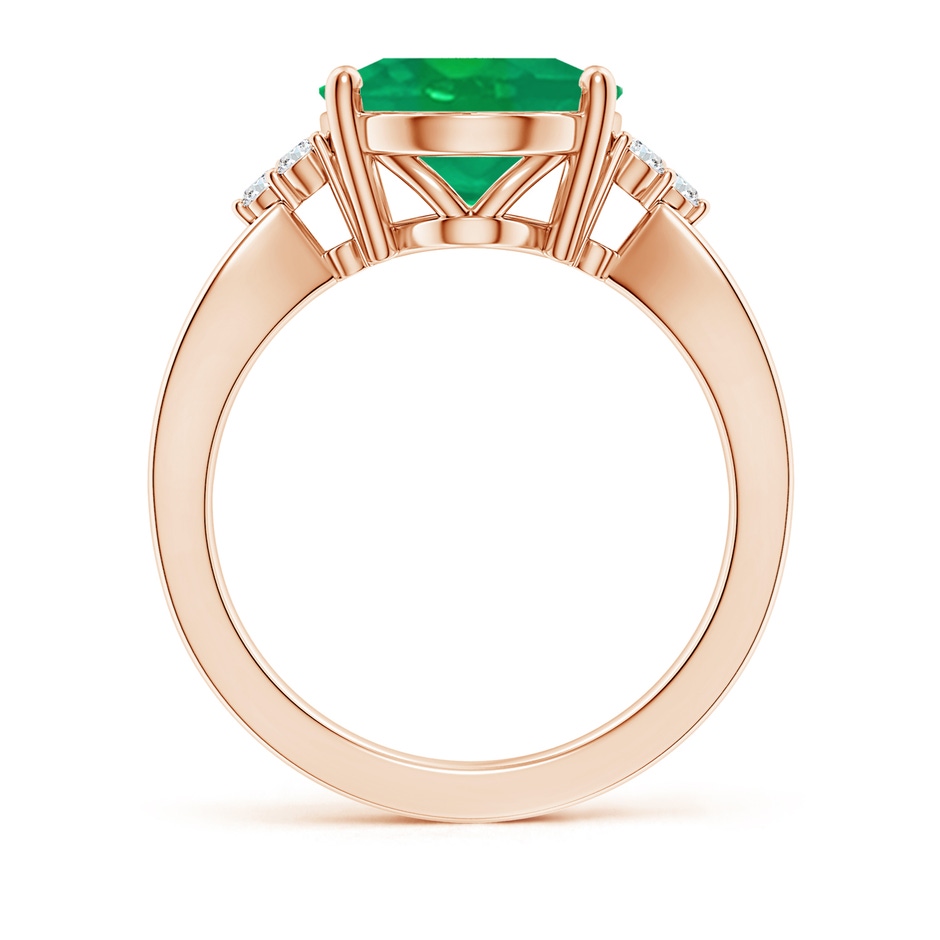 12x10mm AA Solitaire Oval Emerald Split Shank Ring with Trio Diamonds in Rose Gold side 199