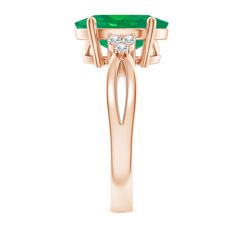 12x10mm AA Solitaire Oval Emerald Split Shank Ring with Trio Diamonds in Rose Gold side 299
