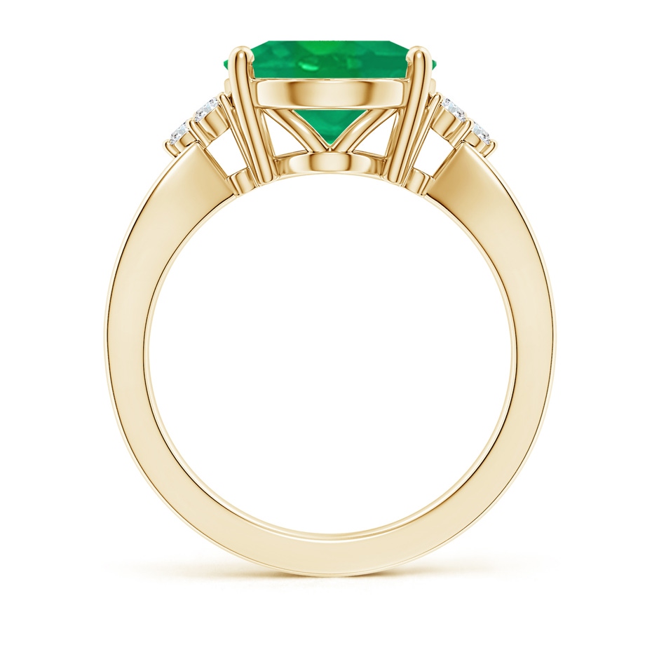 12x10mm AA Solitaire Oval Emerald Split Shank Ring with Trio Diamonds in Yellow Gold side 199