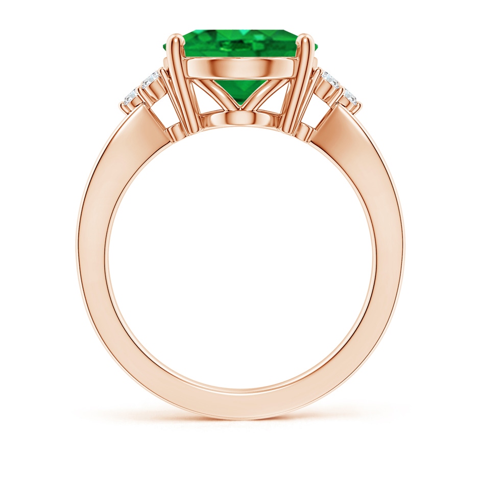 12x10mm AAA Solitaire Oval Emerald Split Shank Ring with Trio Diamonds in Rose Gold side 199