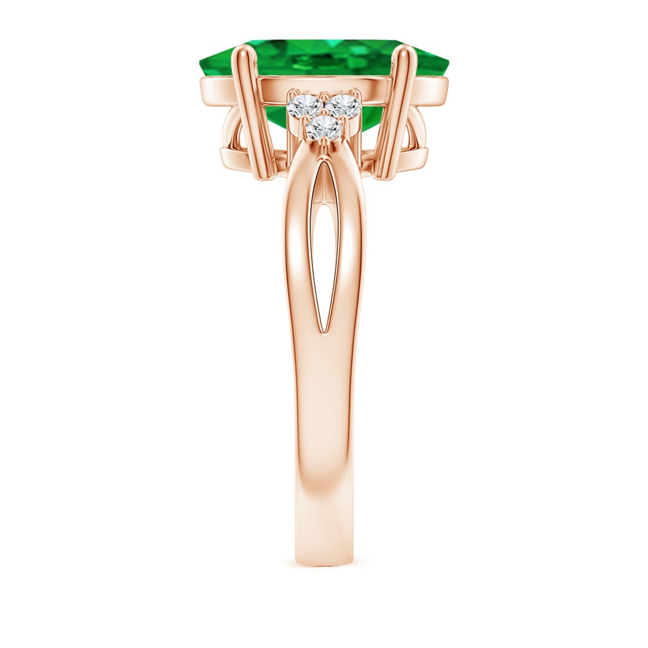 12x10mm AAA Solitaire Oval Emerald Split Shank Ring with Trio Diamonds in Rose Gold side 299