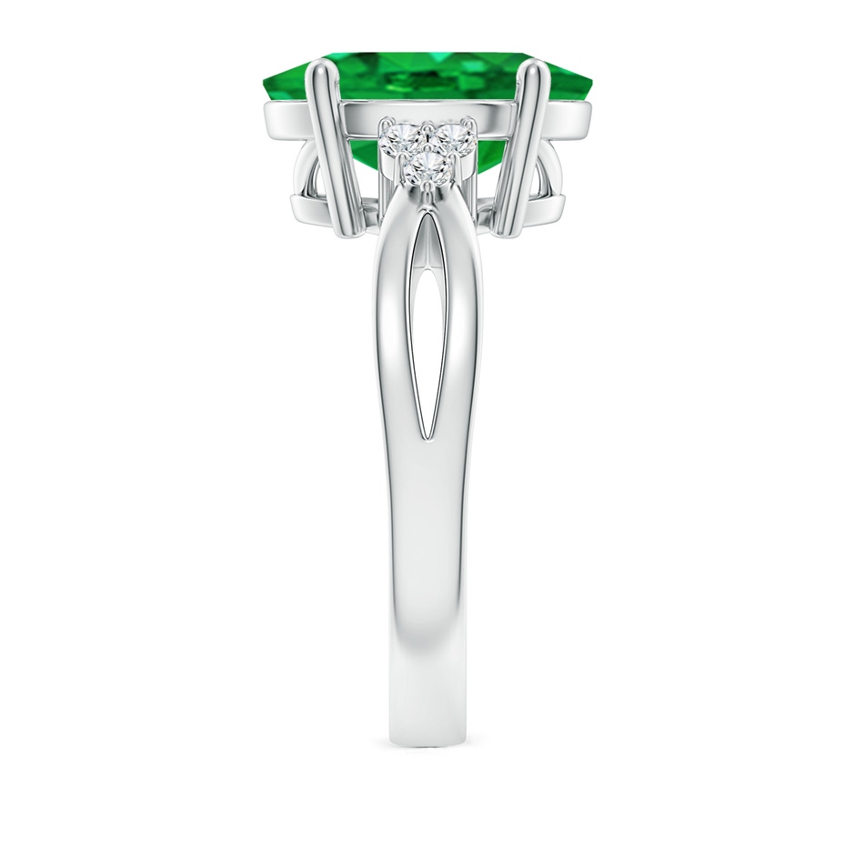 12x10mm AAA Solitaire Oval Emerald Split Shank Ring with Trio Diamonds in S999 Silver side 299
