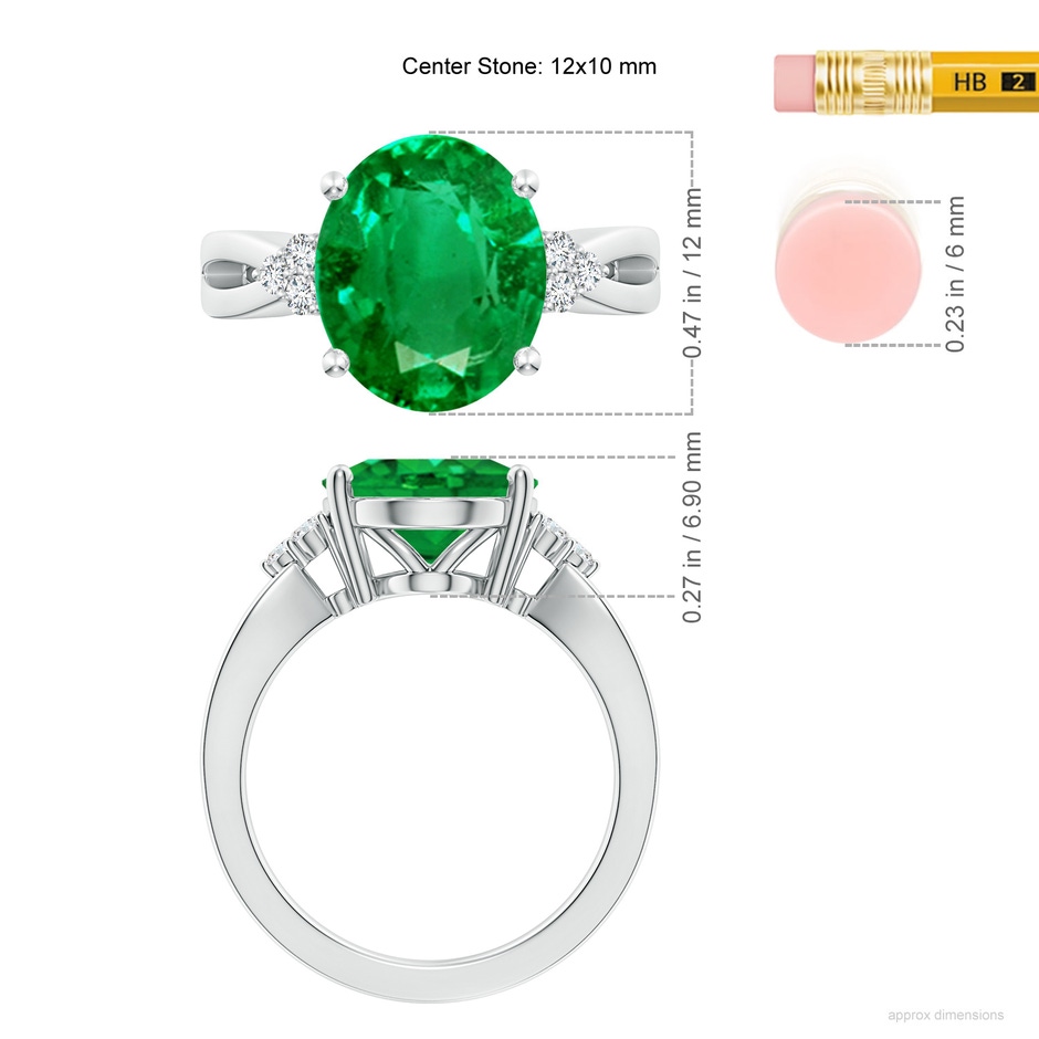 12x10mm AAA Solitaire Oval Emerald Split Shank Ring with Trio Diamonds in S999 Silver ruler