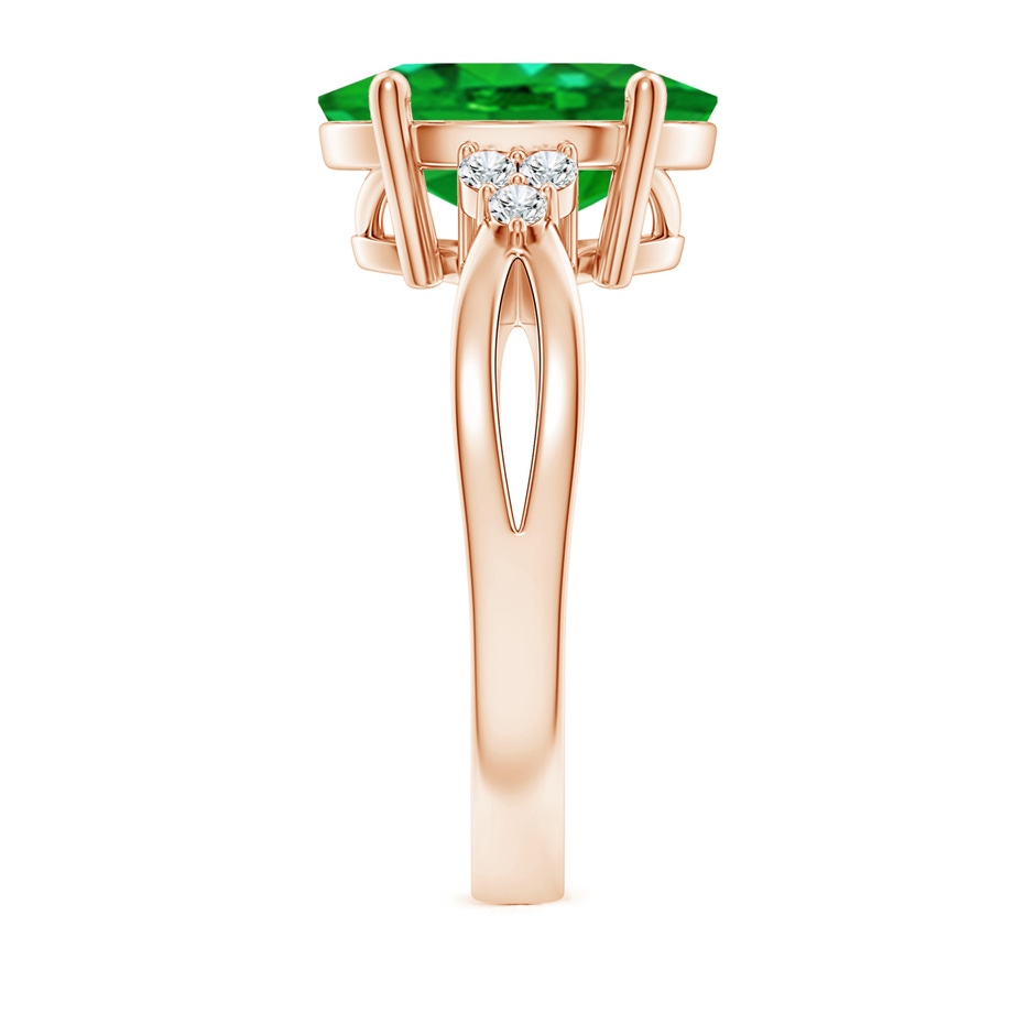 12x10mm AAAA Solitaire Oval Emerald Split Shank Ring with Trio Diamonds in 18K Rose Gold side 299