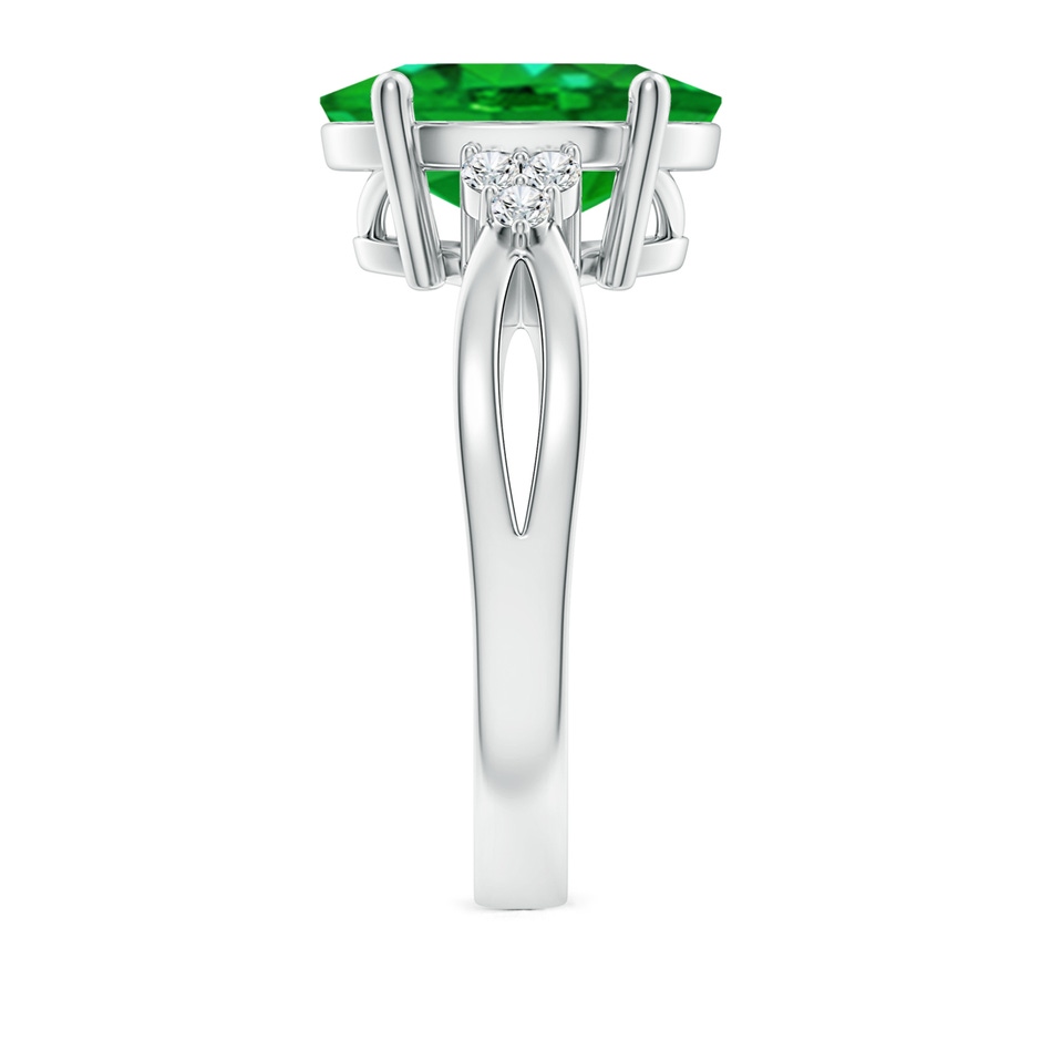12x10mm AAAA Solitaire Oval Emerald Split Shank Ring with Trio Diamonds in 18K White Gold side 299