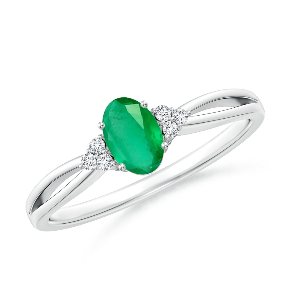 6x4mm A Solitaire Oval Emerald Split Shank Ring with Trio Diamonds in P950 Platinum 