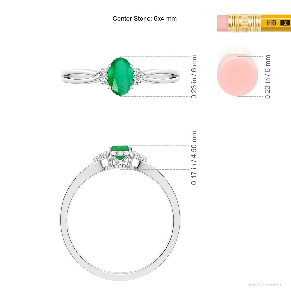 6x4mm A Solitaire Oval Emerald Split Shank Ring with Trio Diamonds in P950 Platinum ruler
