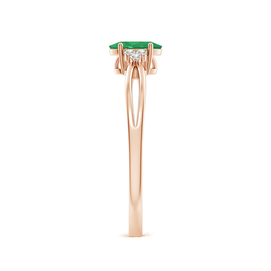 6x4mm A Solitaire Oval Emerald Split Shank Ring with Trio Diamonds in Rose Gold side 299