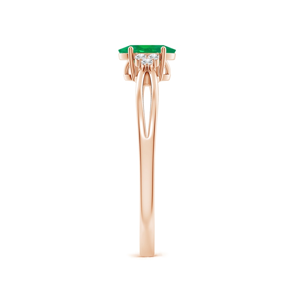 6x4mm AA Solitaire Oval Emerald Split Shank Ring with Trio Diamonds in Rose Gold side 299