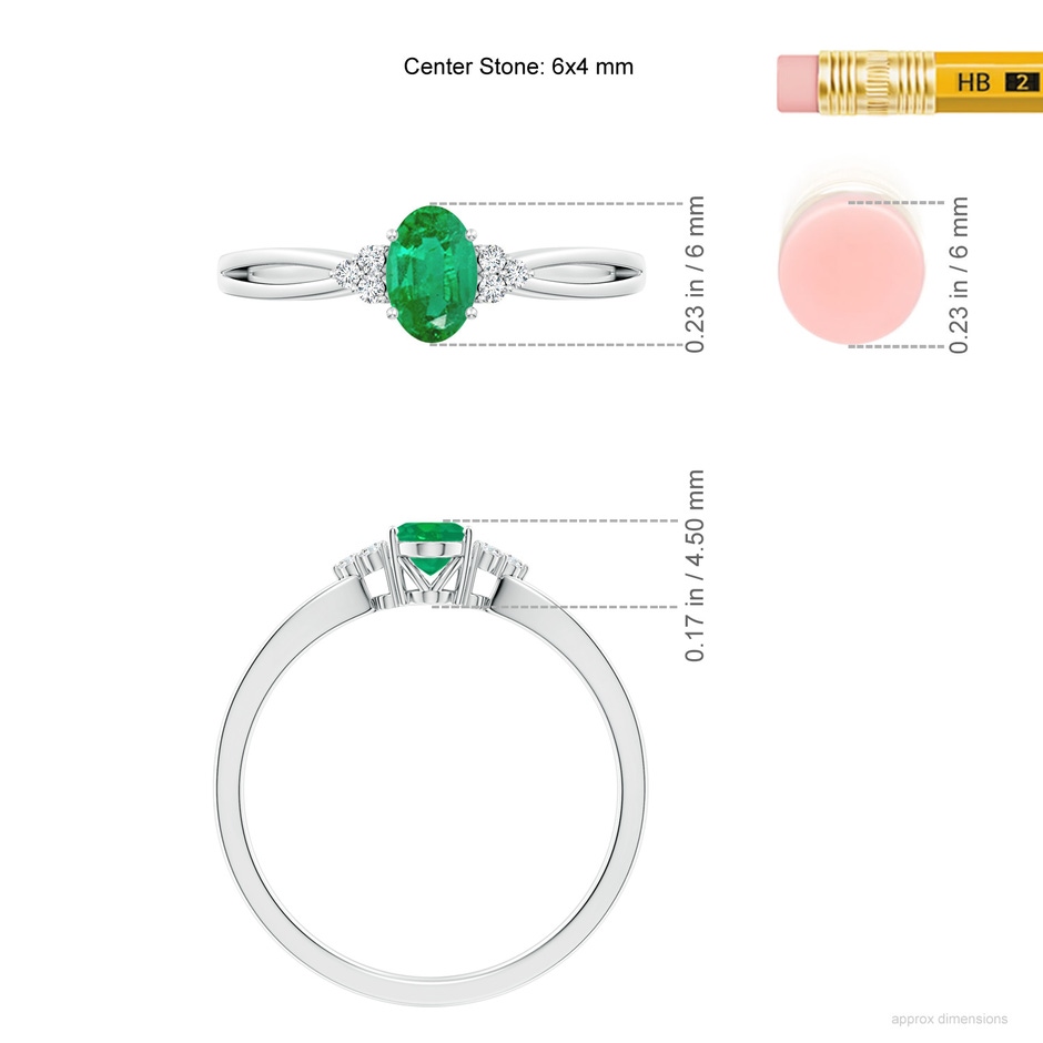 6x4mm AA Solitaire Oval Emerald Split Shank Ring with Trio Diamonds in S999 Silver ruler