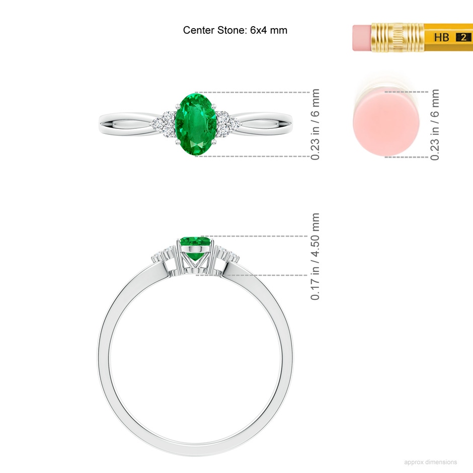 6x4mm AAA Solitaire Oval Emerald Split Shank Ring with Trio Diamonds in P950 Platinum ruler