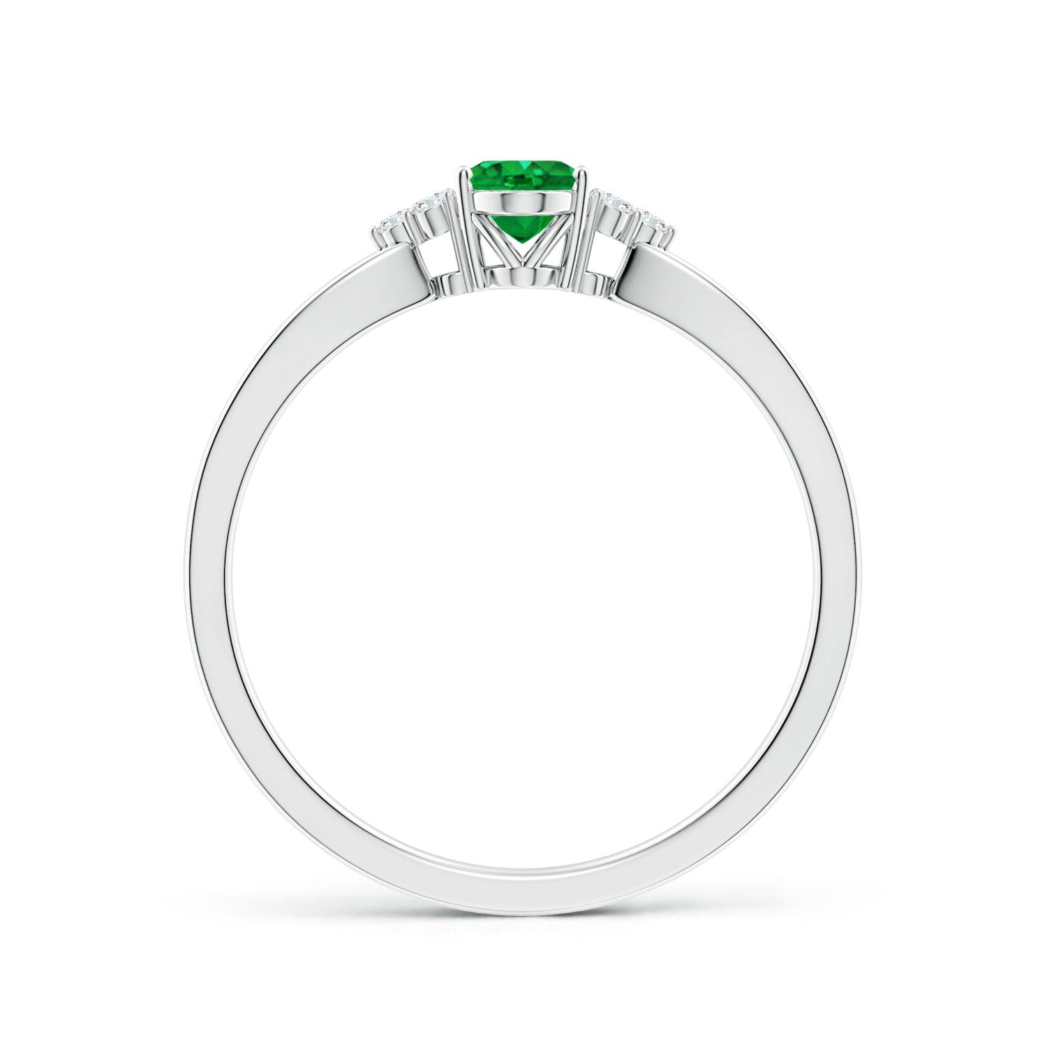 6x4mm AAA Solitaire Oval Emerald Split Shank Ring with Trio Diamonds in S999 Silver