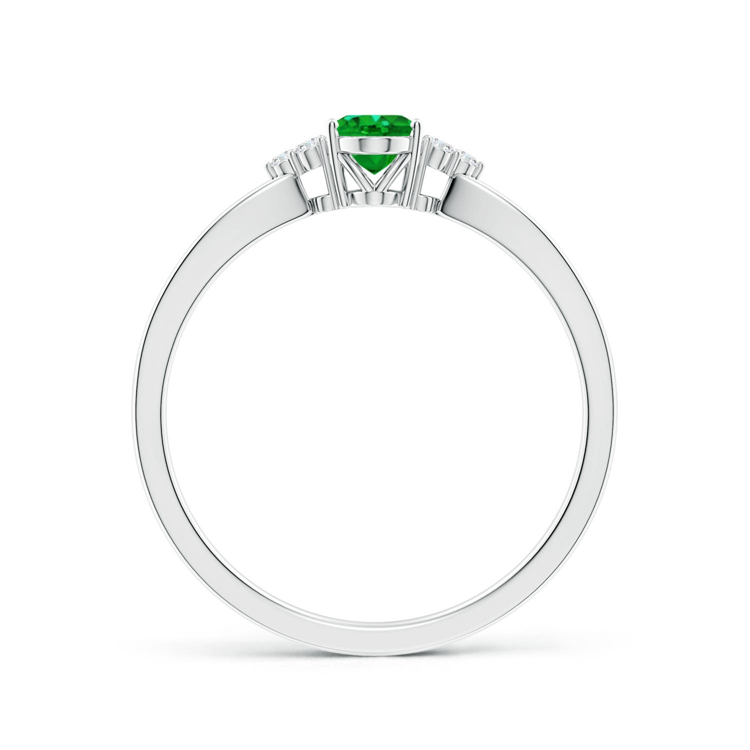 6x4mm AAAA Solitaire Oval Emerald Split Shank Ring with Trio Diamonds in P950 Platinum