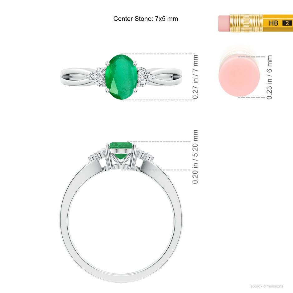 7x5mm A Solitaire Oval Emerald Split Shank Ring with Trio Diamonds in S999 Silver ruler