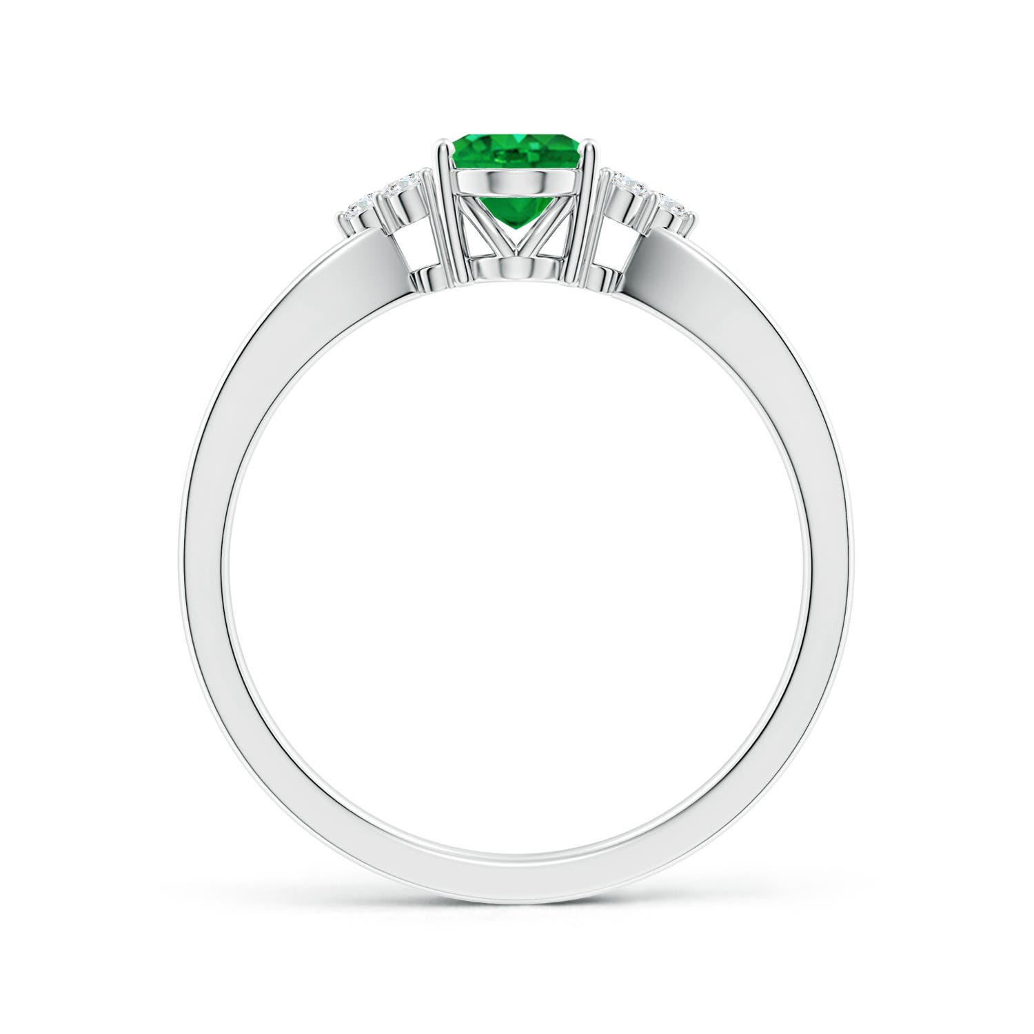 7x5mm AAA Solitaire Oval Emerald Split Shank Ring with Trio Diamonds in P950 Platinum