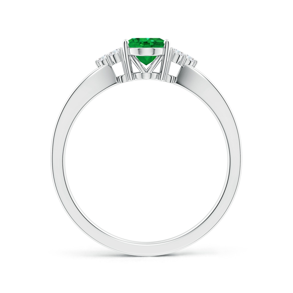 7x5mm AAA Solitaire Oval Emerald Split Shank Ring with Trio Diamonds in White Gold Side-1