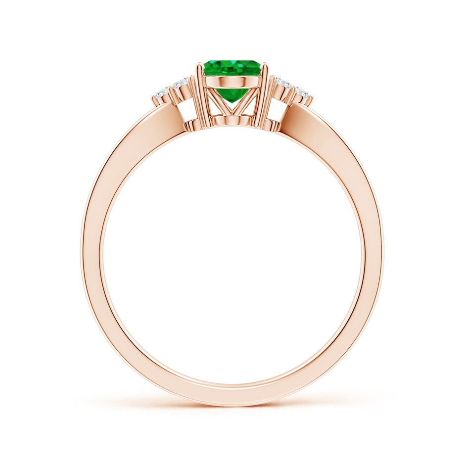 7x5mm AAAA Solitaire Oval Emerald Split Shank Ring with Trio Diamonds in Rose Gold side 199