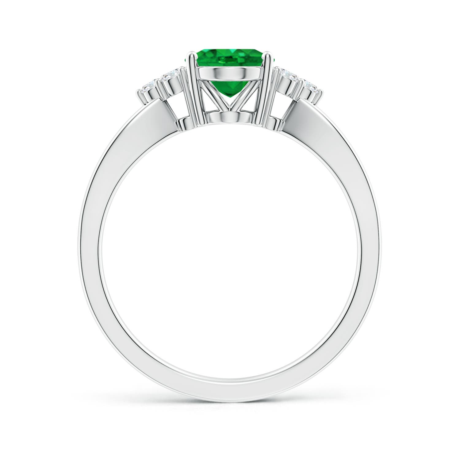 8x6mm AAA Solitaire Oval Emerald Split Shank Ring with Trio Diamonds in P950 Platinum