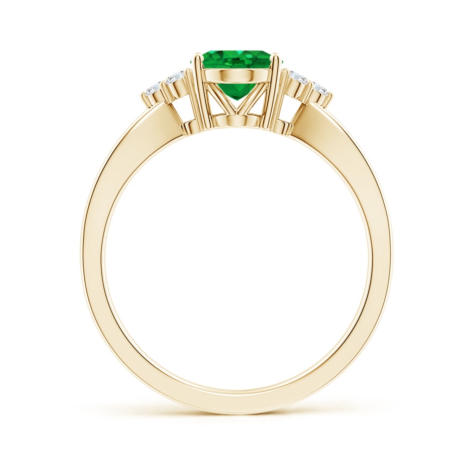 8x6mm AAA Solitaire Oval Emerald Split Shank Ring with Trio Diamonds in Yellow Gold side 199
