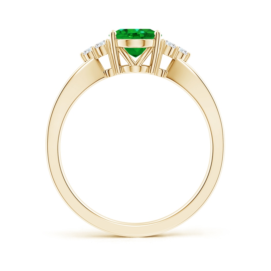 8x6mm AAAA Solitaire Oval Emerald Split Shank Ring with Trio Diamonds in Yellow Gold side 199