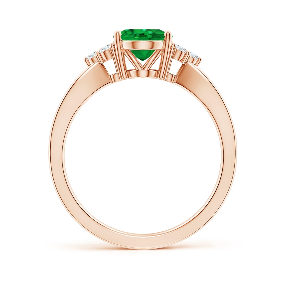 9x7mm AAA Solitaire Oval Emerald Split Shank Ring with Trio Diamonds in 18K Rose Gold side 199