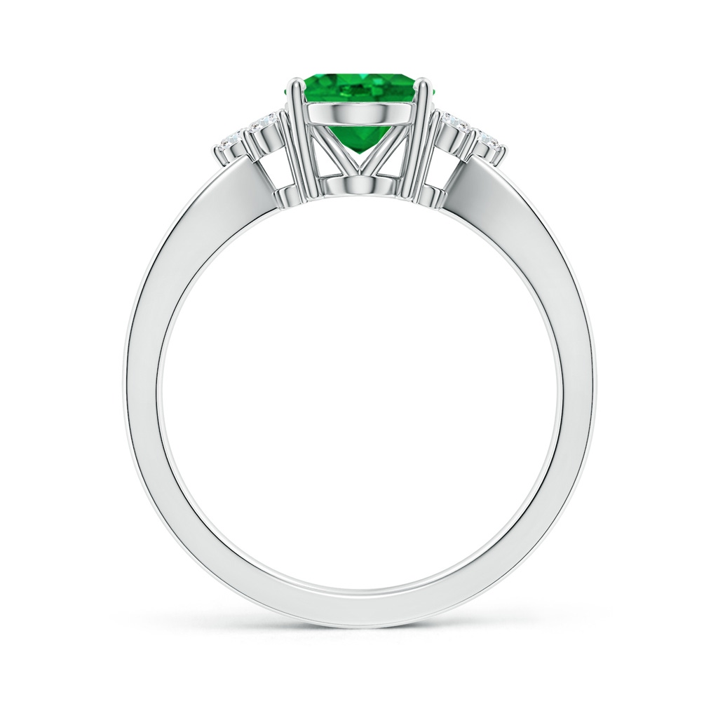 9x7mm AAA Solitaire Oval Emerald Split Shank Ring with Trio Diamonds in White Gold Side 199